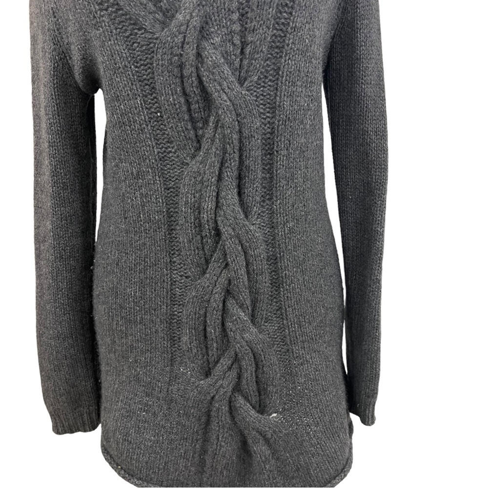 Bloomingdales C Cashmere V Neck Gray Braided Sweater Medium - Picture 3 of 9